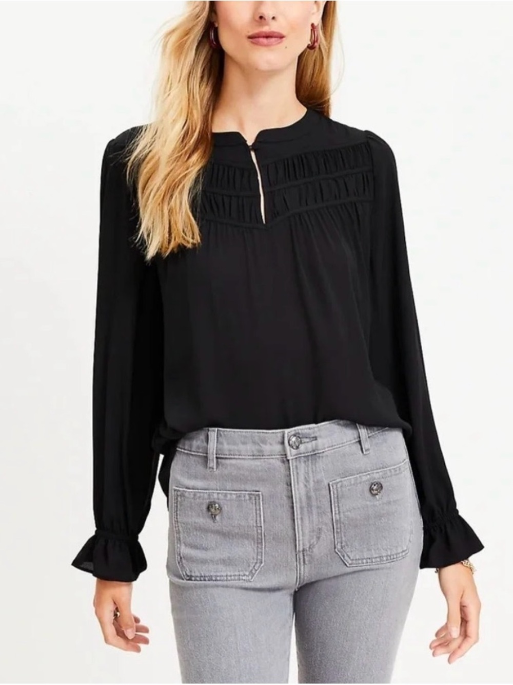 Loft Black Pintuck Long-Sleeve Women's Top